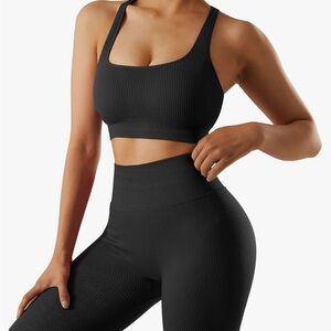 Strappy Back Sports Top and High Waisted Leggings Set